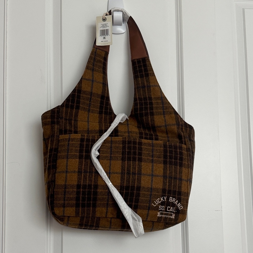 Lucky Brand Brown and Tan Checkered Bag